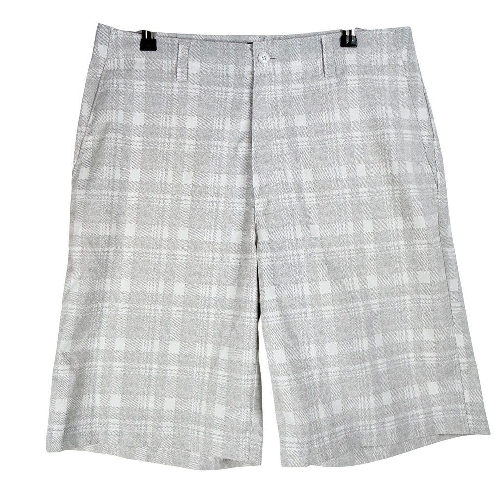 Ben Hogan Golf Shorts Mens 32 Grey Plaid Flat Front Golfcore Preppy WT2847‎